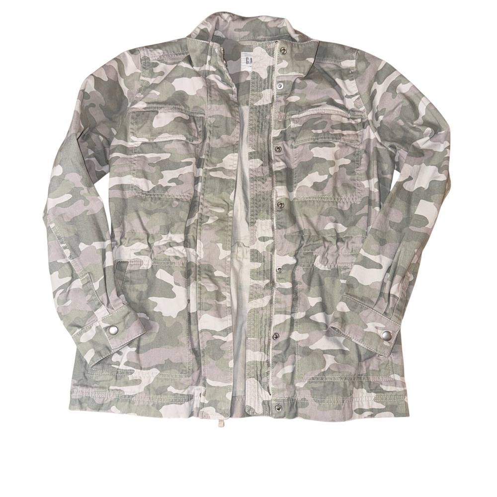GAP Women Camo Utility Jacket Drawstring Waist Snap‎ Button Pockets XS